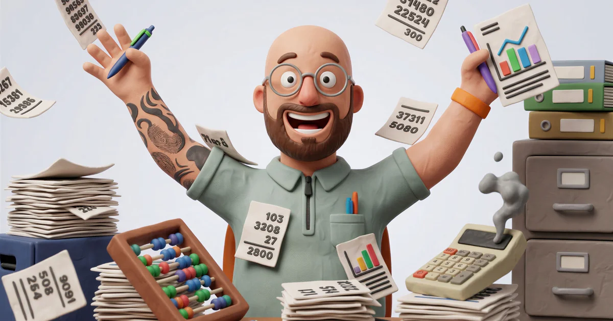 A bald guy surrounded by floating numbers and charts, looking suspiciously confident about his conversion rate.