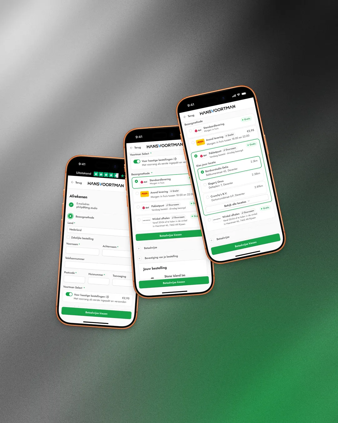 Mobile checkout step 2. The redesigned delivery flow with the business-account toggle and opt-in priority packing